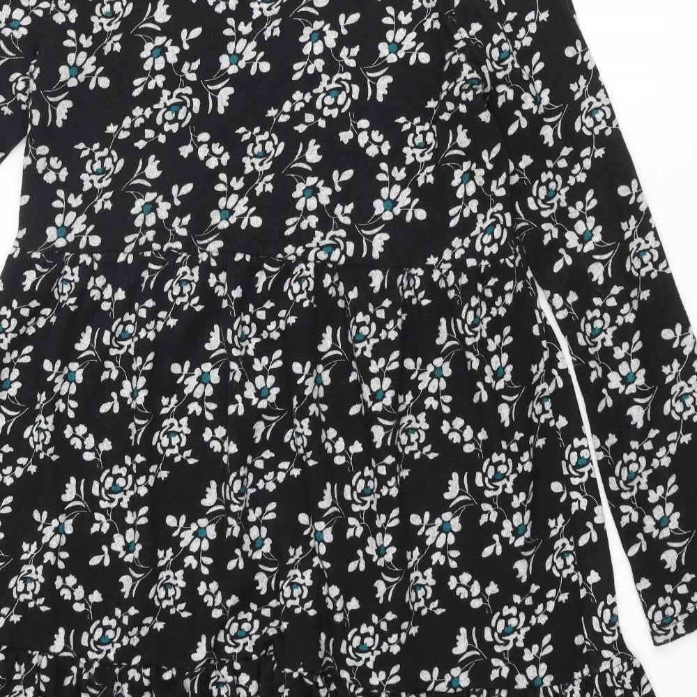 Roman Womens Black Floral Polyester A-Line Size 14 Round Neck Pullover