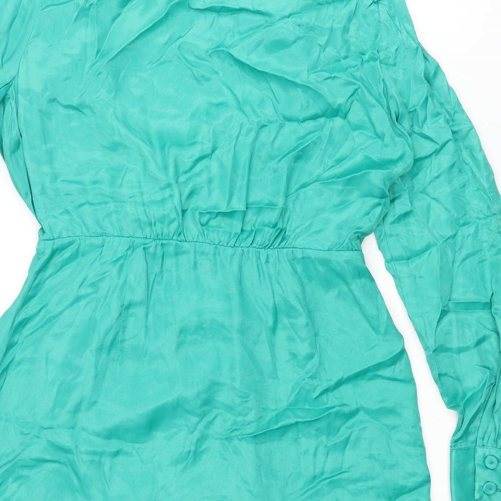 Zara Womens Green Viscose Wrap Dress Size L Collared Button