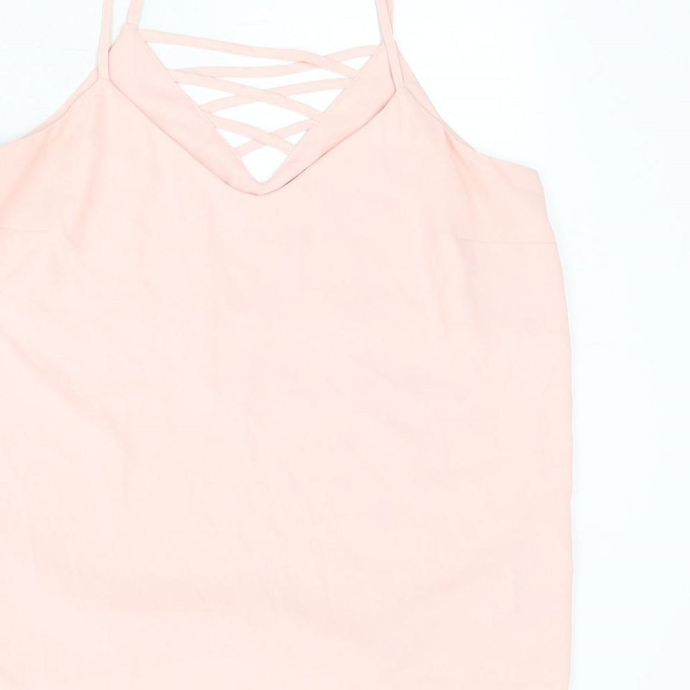New Look Womens Pink Polyester Camisole Tank Size 10 V-Neck - Strap Detail