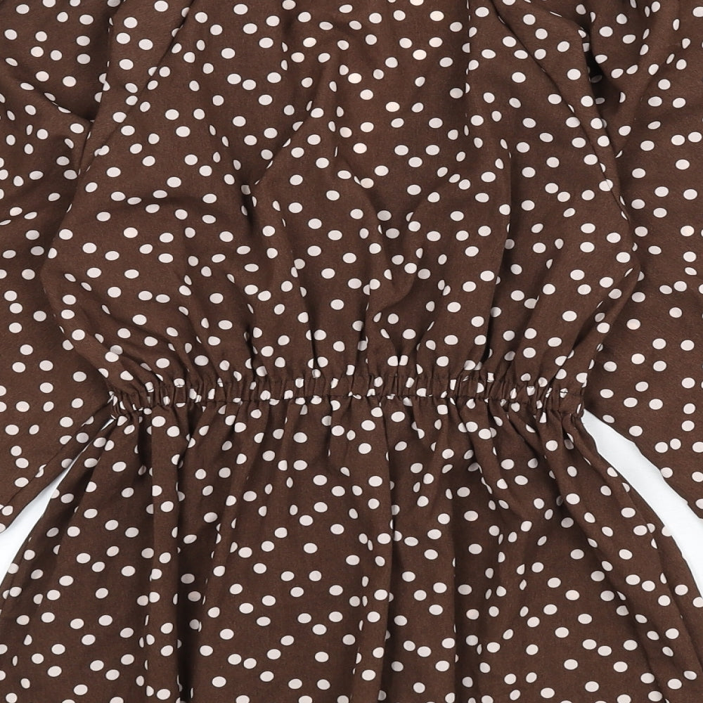 ASOS Womens Brown Polka Dot Polyester Basic Blouse Size 4 V-Neck - Balloon Sleeves