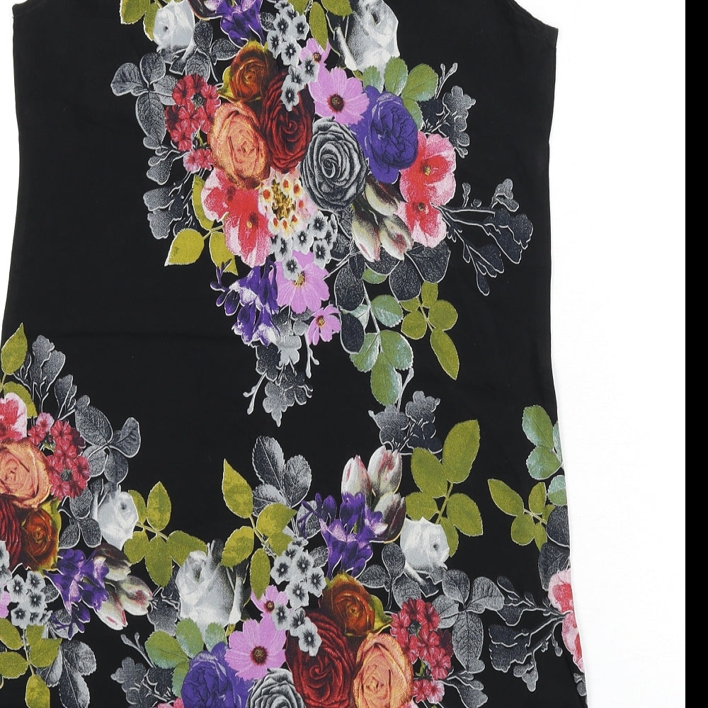 Billie & Blossom Womens Black Floral Viscose Tank Dress Size 10 Boat Neck Pullover