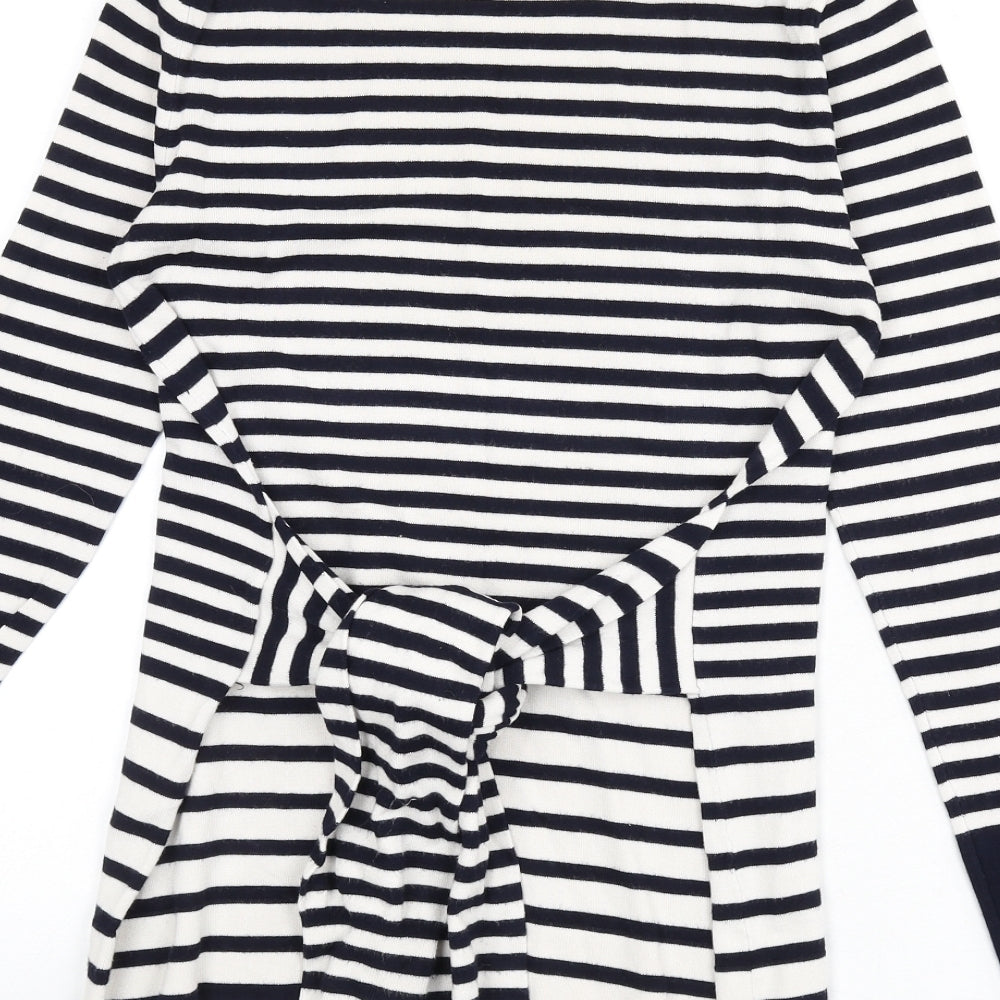 Warehouse Womens Blue Round Neck Striped Viscose Pullover Jumper Size 12 - Tie Detail