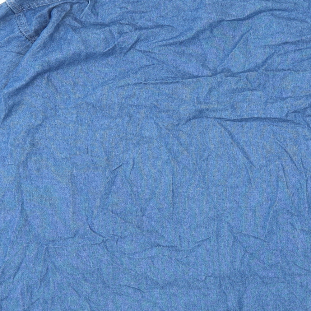 Sanco Mens Blue Cotton Button-Up Size M Collared Button