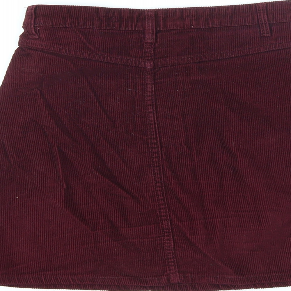 Denim & Co. Womens Red Cotton A-Line Skirt Size 6 Zip