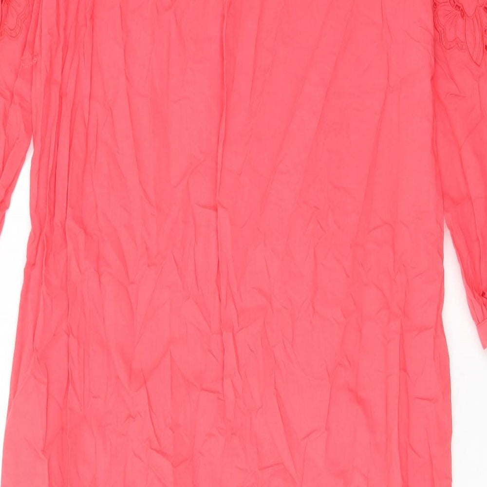 Marks & Spencer Womens Pink Cotton A-Line Size 6 Crew Neck Button - Embroided