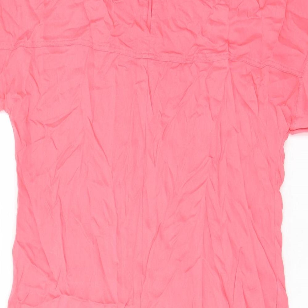 Marks & Spencer Womens Pink Viscose A-Line Size 10 Crew Neck Button
