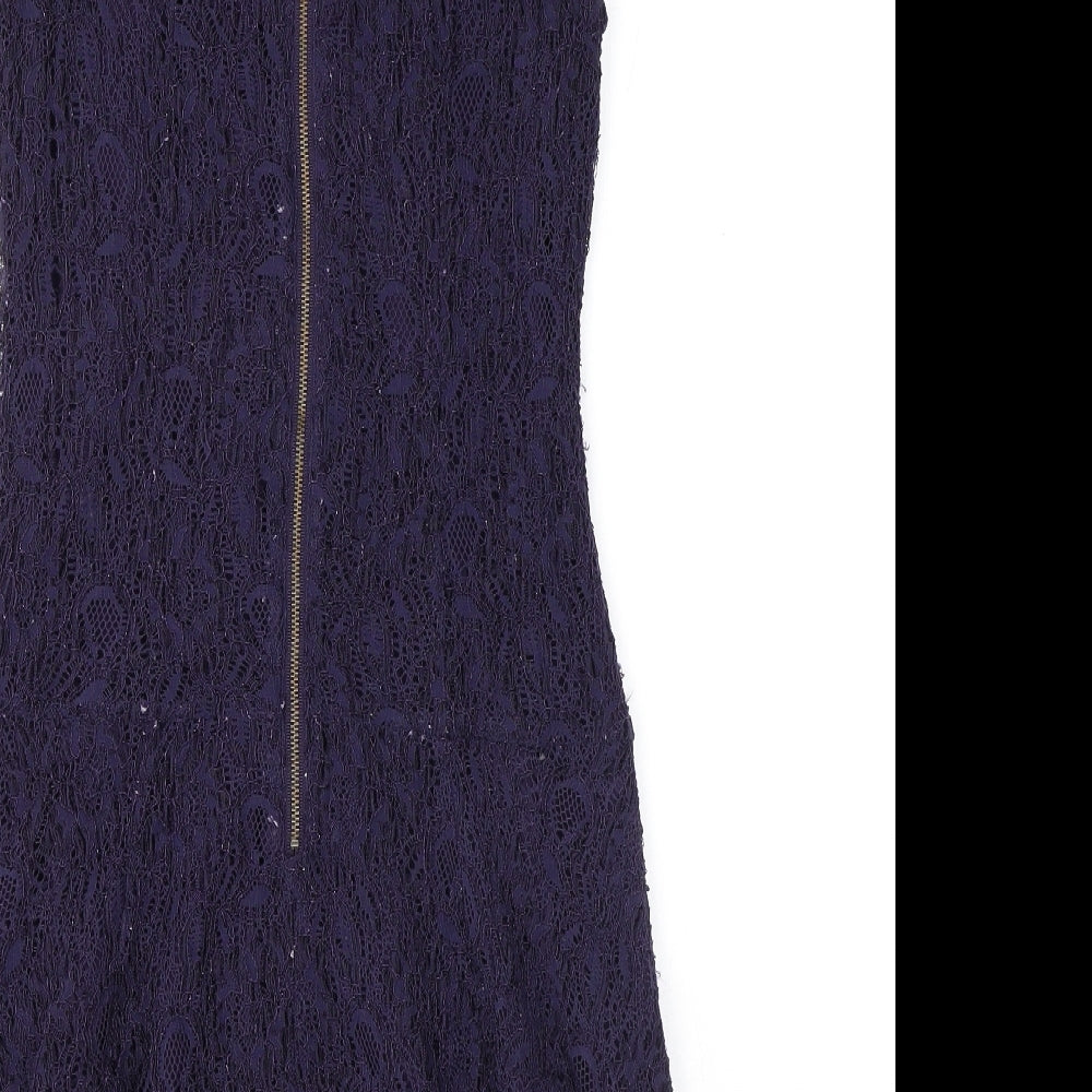 Warehouse Womens Purple Geometric Polyamide Shift Size 12 Scoop Neck Zip