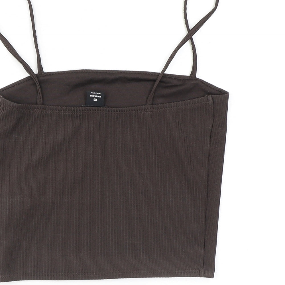 Monki Womens Brown Polyester Cropped Tank Size XS Square Neck