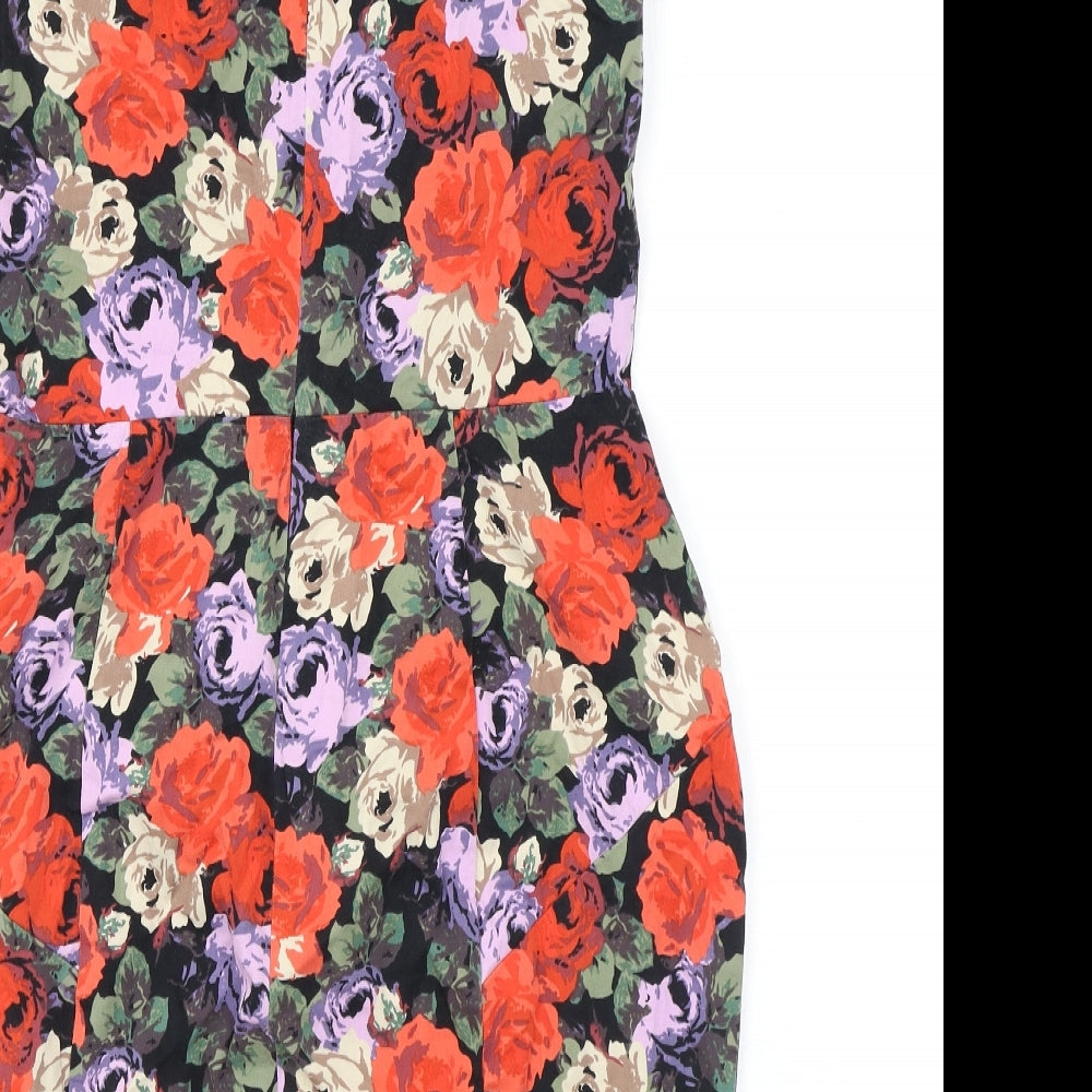 ASOS Womens Multicoloured Floral Cotton Shift Size 12 Scoop Neck Zip