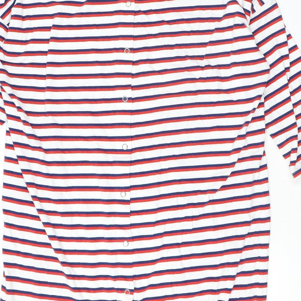 Monki Womens White Striped Cotton Tunic T-Shirt Size M Round Neck