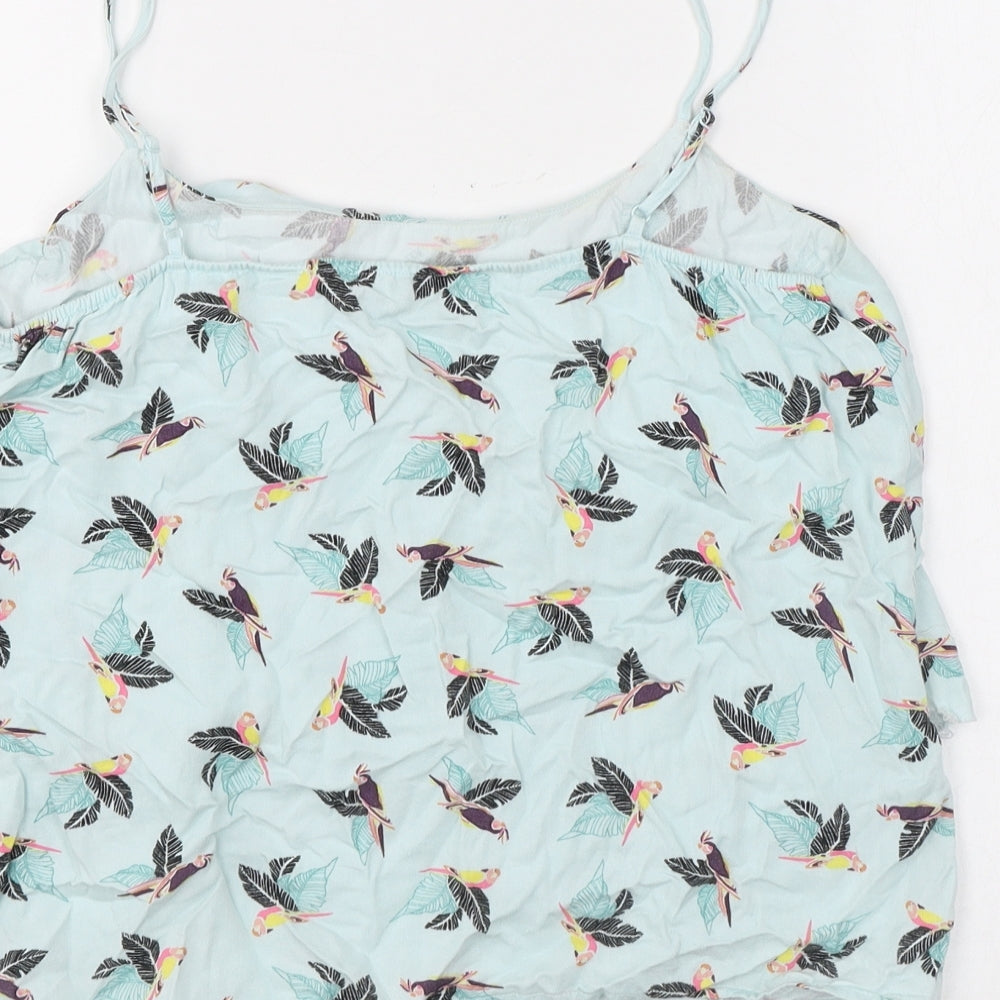 Oasis Womens Blue Geometric Viscose Basic Tank Size 8 Square Neck - Birds