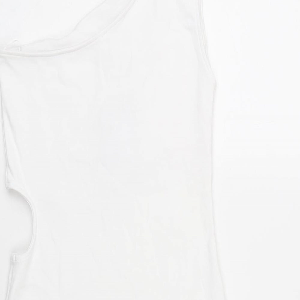 Zara Womens White Cotton Bodycon Size L One Shoulder Pullover - Cut Out Detail
