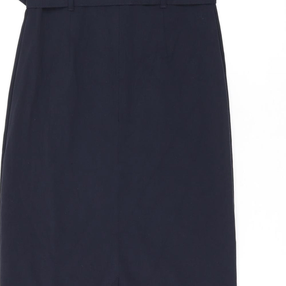 Marks & Spencer Womens Blue Polyester Straight & Pencil Skirt Size 6 Zip - Belted, Slit