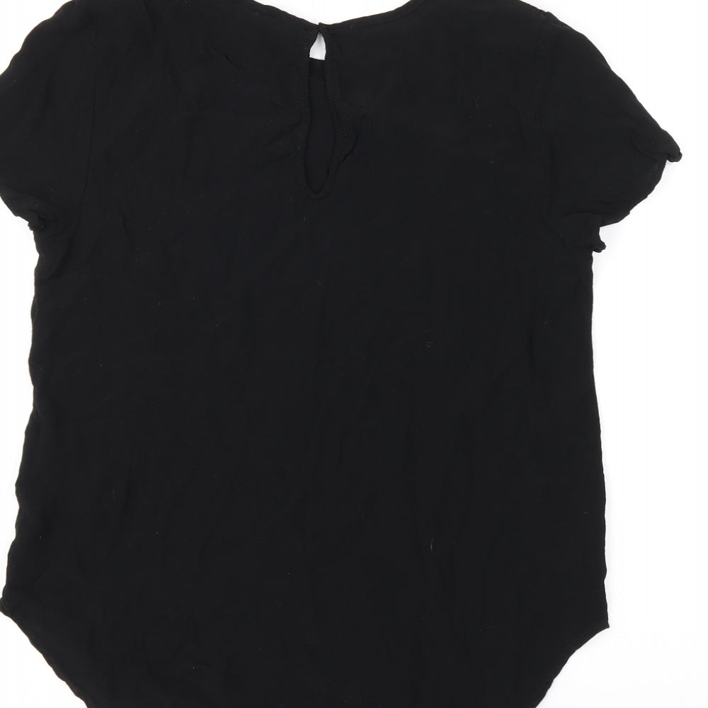 H&M Womens Black Viscose Basic T-Shirt Size 8 Boat Neck