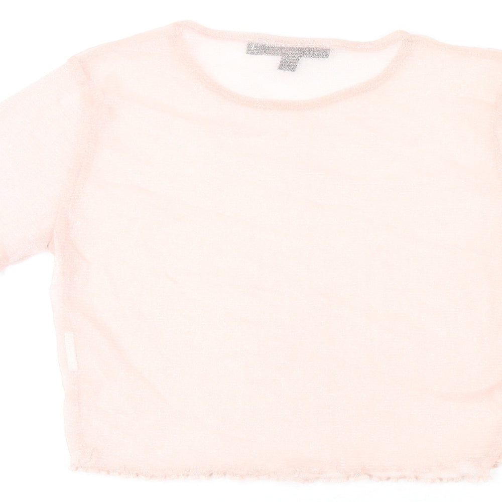 Missguided Womens Pink Polyester Cropped T-Shirt Size 6 Round Neck - Sheer