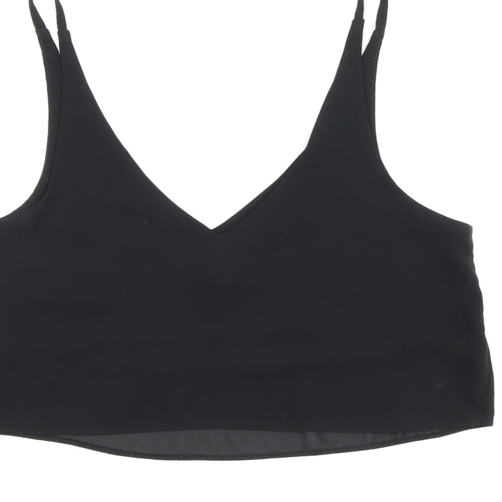 Topshop Womens Black Polyester Cropped Tank Size 6 V-Neck
