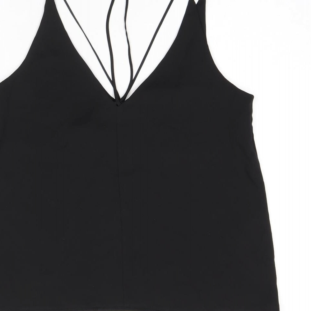 Topshop Womens Black Polyester Camisole T-Shirt Size 8 V-Neck
