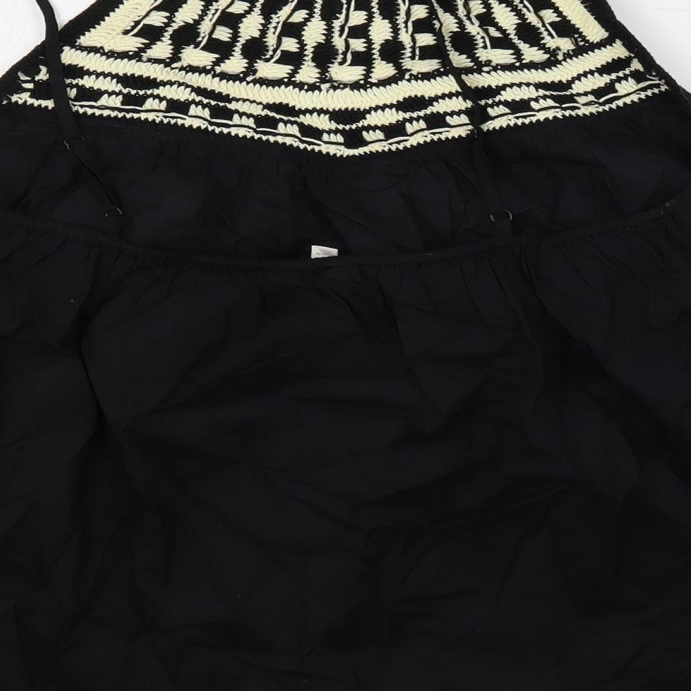 Per Una Womens Black Cotton Basic Tank Size 10 Round Neck - Crochet Detail, Open Back