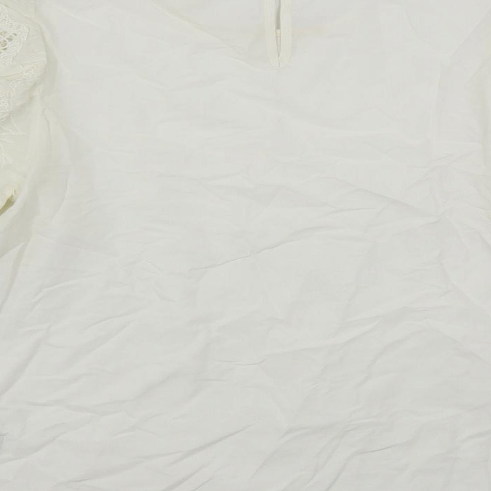 Per Una Womens Ivory Cotton Basic Blouse Size 8 Round Neck - Embroidered