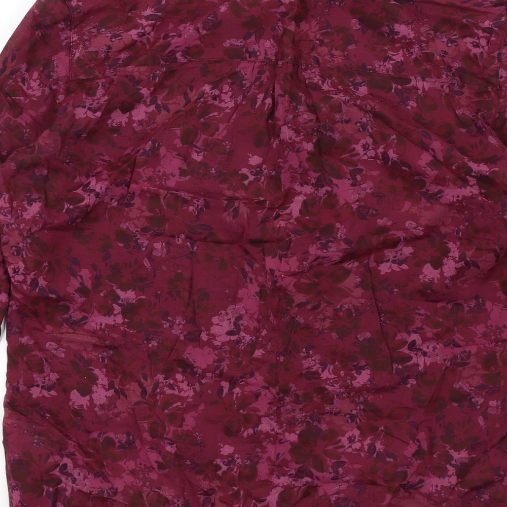 Marks & Spencer Womens Purple Floral Cotton Basic Button-Up Size 8 V-Neck