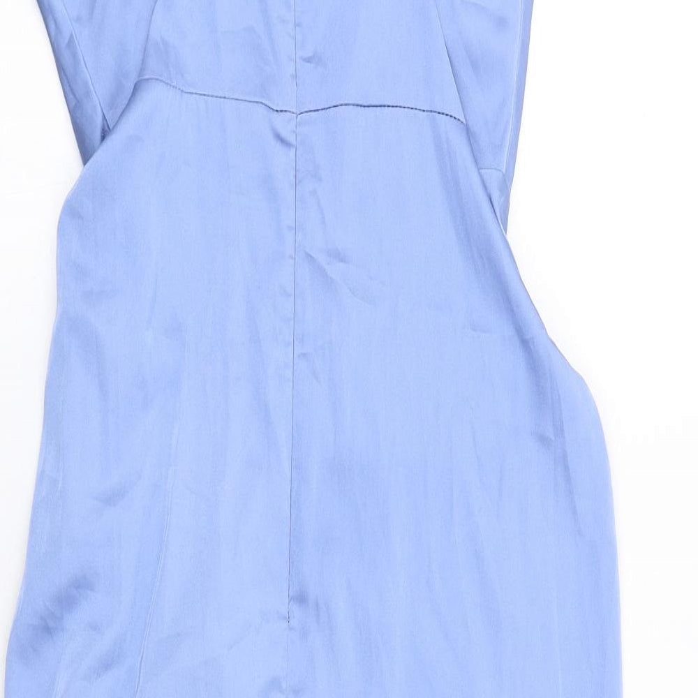 Quiz Womens Blue Polyester Bodycon Size 12 Cowl Neck Zip - Ruched Chain Straps