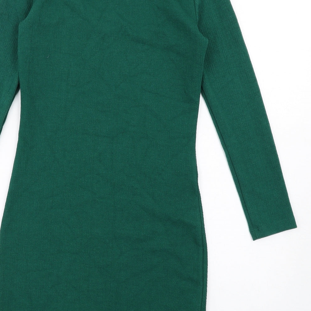 Mango Womens Green Polyester Bodycon Size S V-Neck Pullover