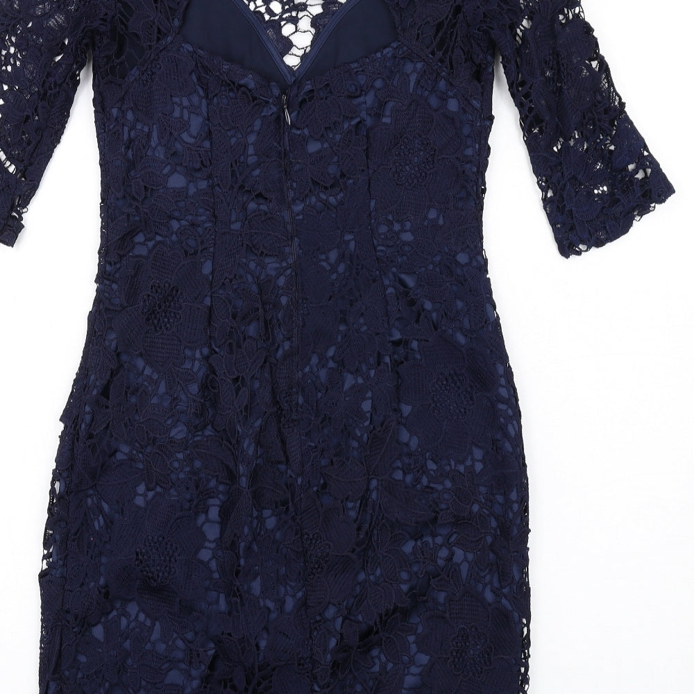 Lipsy Womens Blue Polyester Pencil Dress Size 8 Round Neck Zip