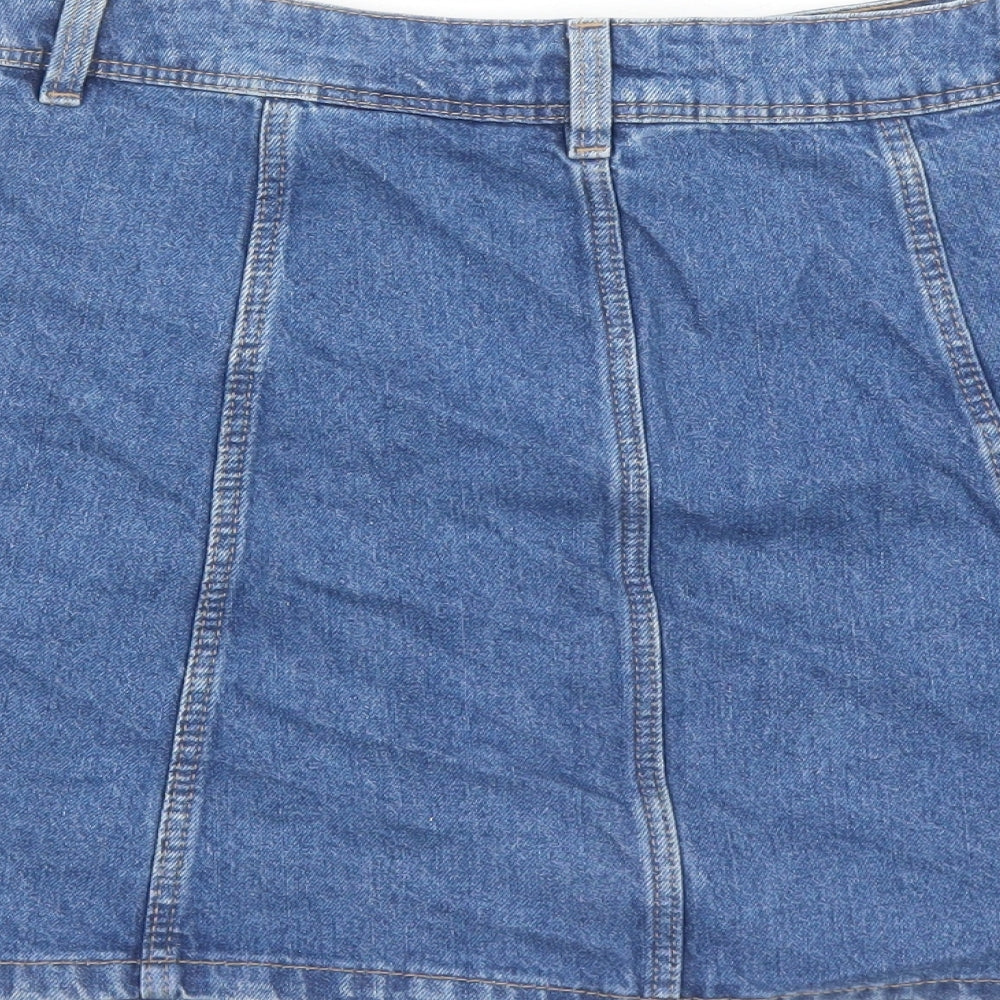 Divided by H&M Womens Blue Cotton A-Line Skirt Size 8 Button