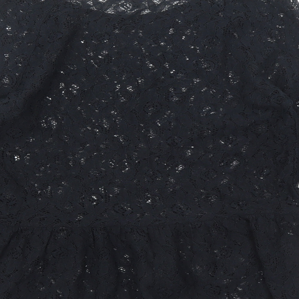 NEXT Womens Black Floral Cotton Basic Blouse Size 10 Round Neck