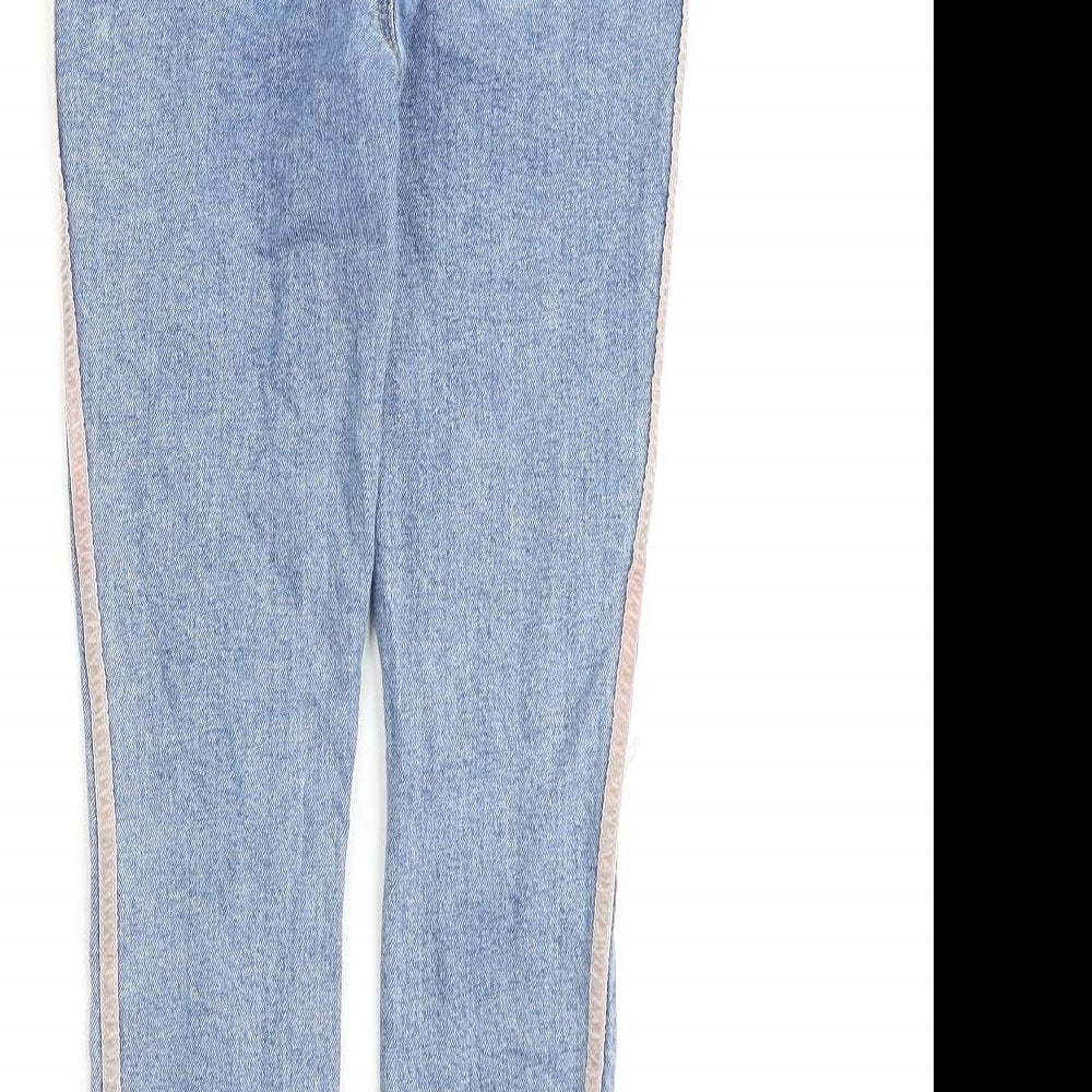 Brand and care label for Denim & Co. girls’ blue cotton straight jeans, size 11-12, years regular zip