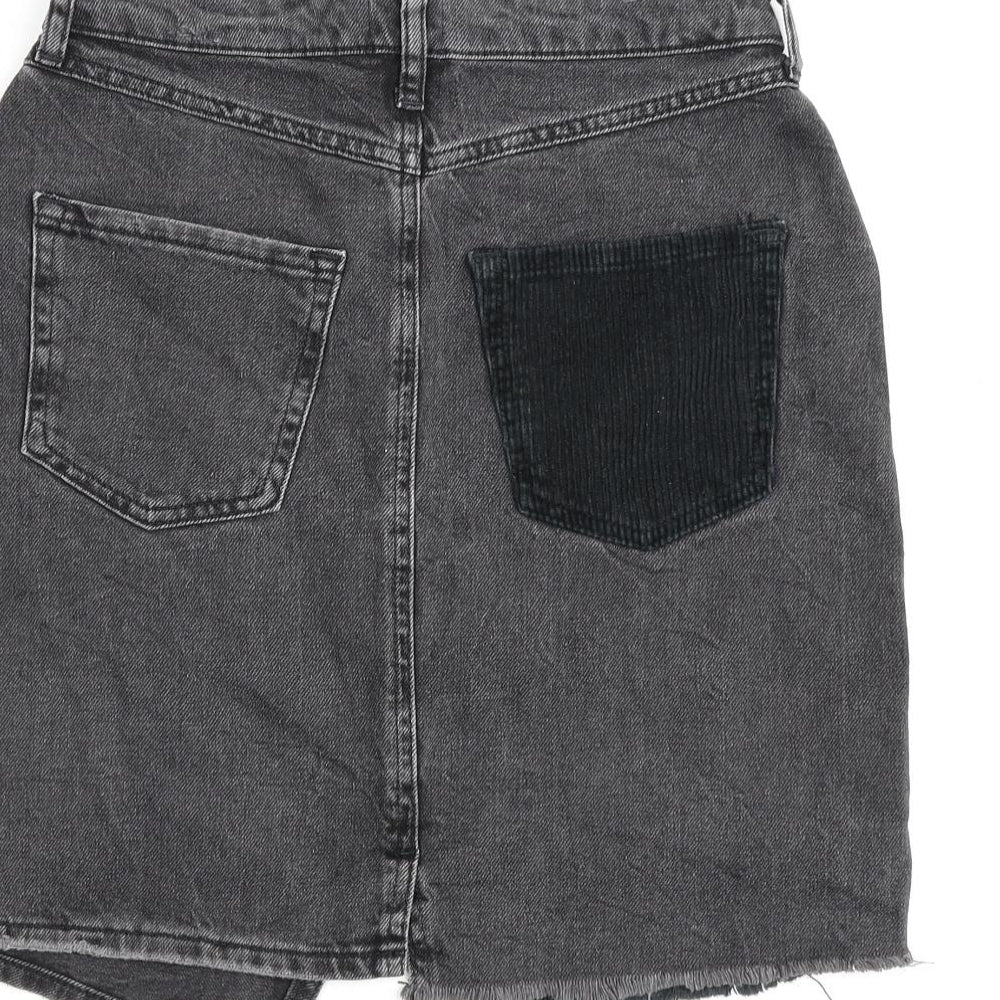 River Island Womens Grey Cotton A-Line Skirt Size 8 Zip