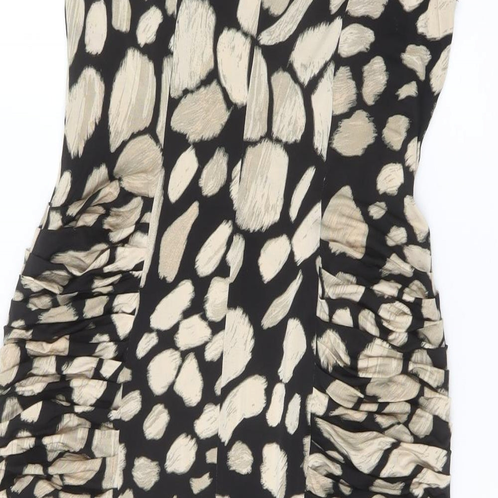 Marks & Spencer Womens Black Geometric Viscose Pencil Dress Size 14 Boat Neck Pullover