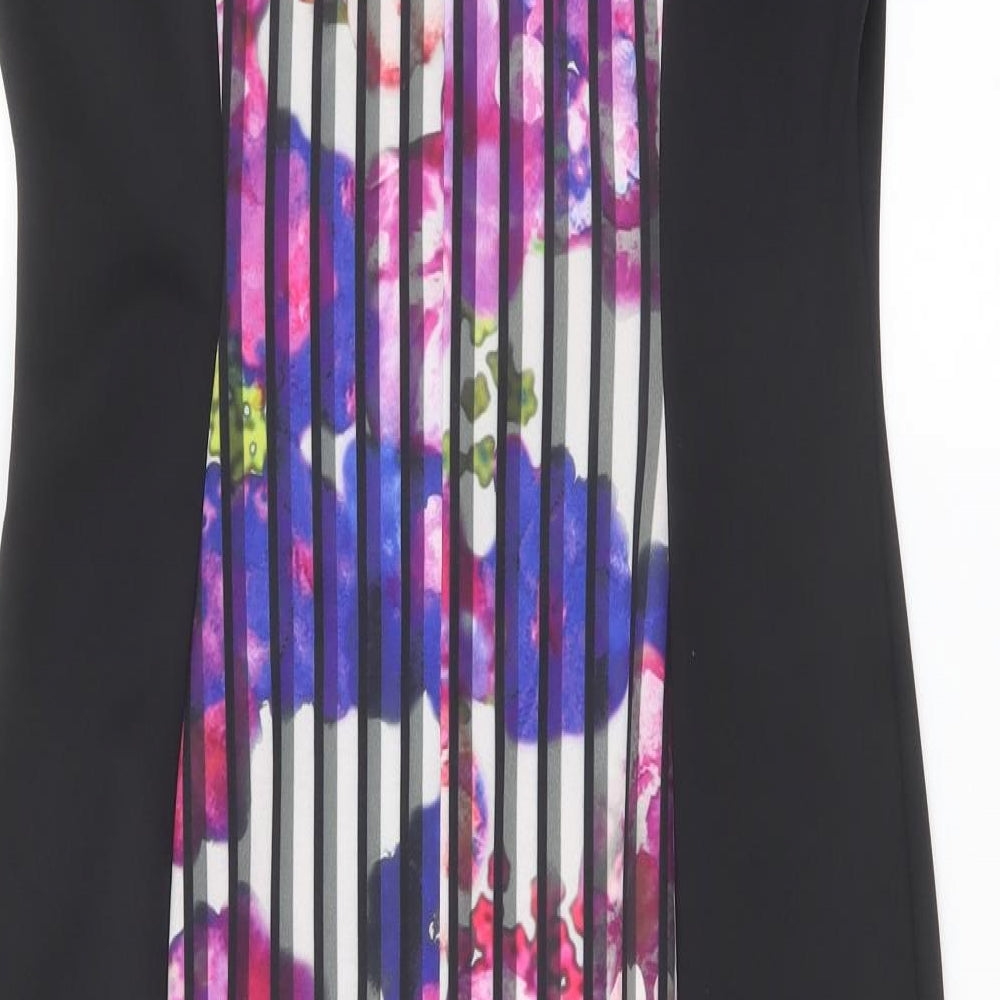 Marks & Spencer Womens Multicoloured Striped Polyester Pencil Dress Size 14 Boat Neck Zip