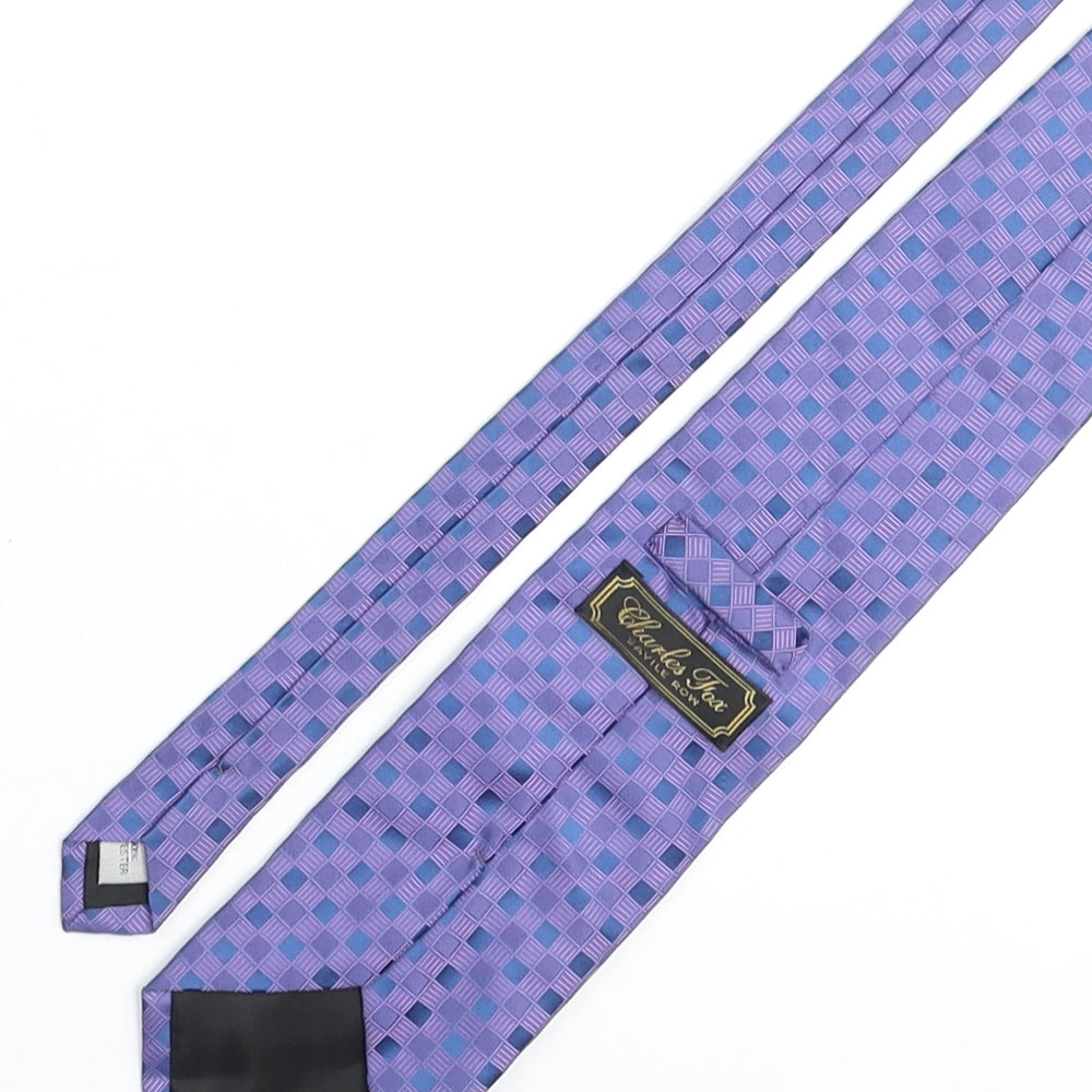 Charles Fox Mens Blue Plaids & Checks Polyester Pointed Tie One Size