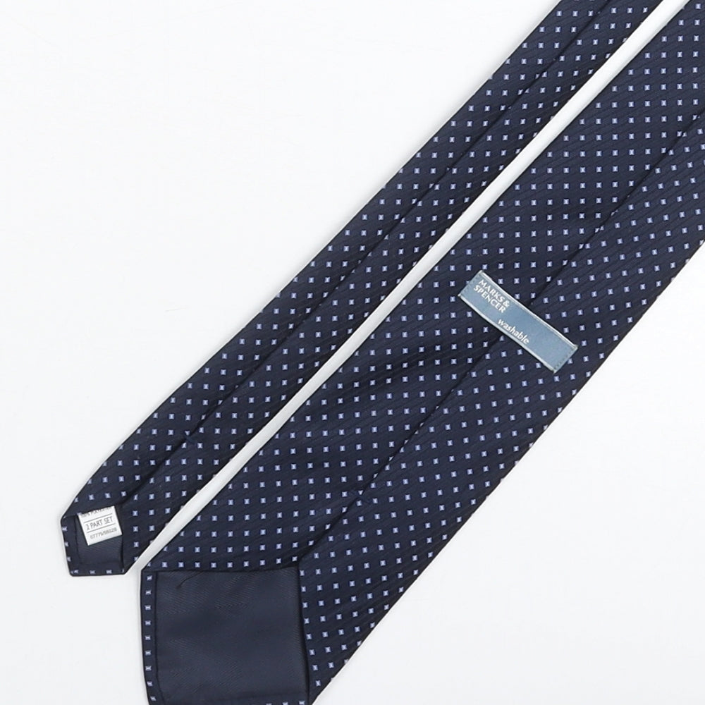Marks & Spencer Mens Blue Geometric Polyester Pointed Tie One Size
