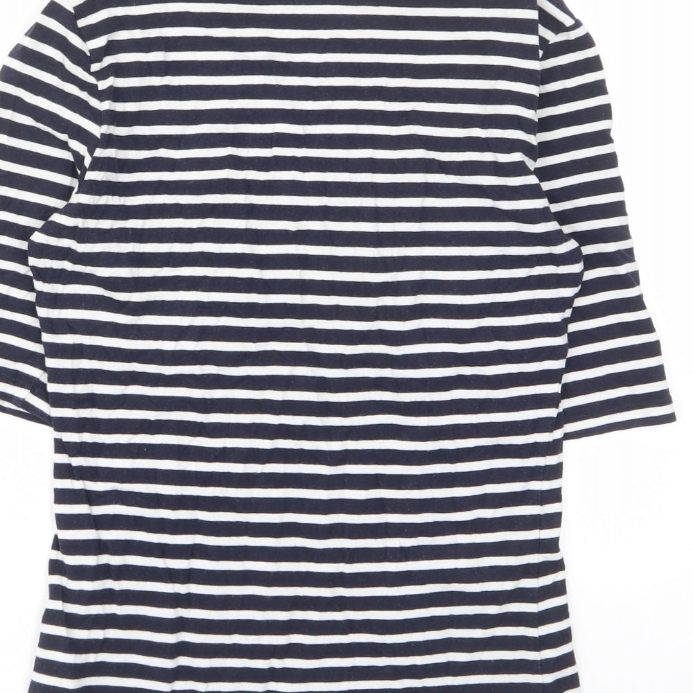 H&M Womens Blue Striped Cotton Basic T-Shirt Size S Scoop Neck - Stretch