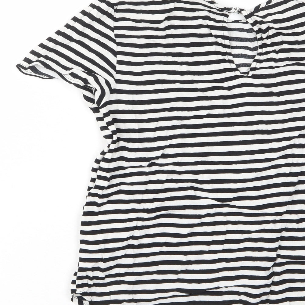 H&M Womens White Striped Viscose Basic T-Shirt Size 6 Crew Neck
