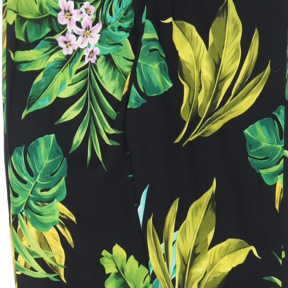 Carolina Belle Womens Black Geometric Polyester Trousers Size 10 L27 in Regular - Pockets, Pleated Front