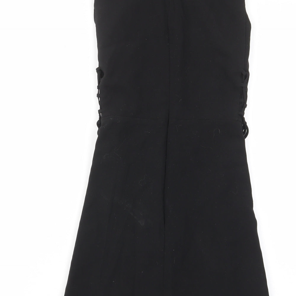 Topshop Womens Black Polyester A-Line Size 10 Crew Neck Zip - Tie Sides