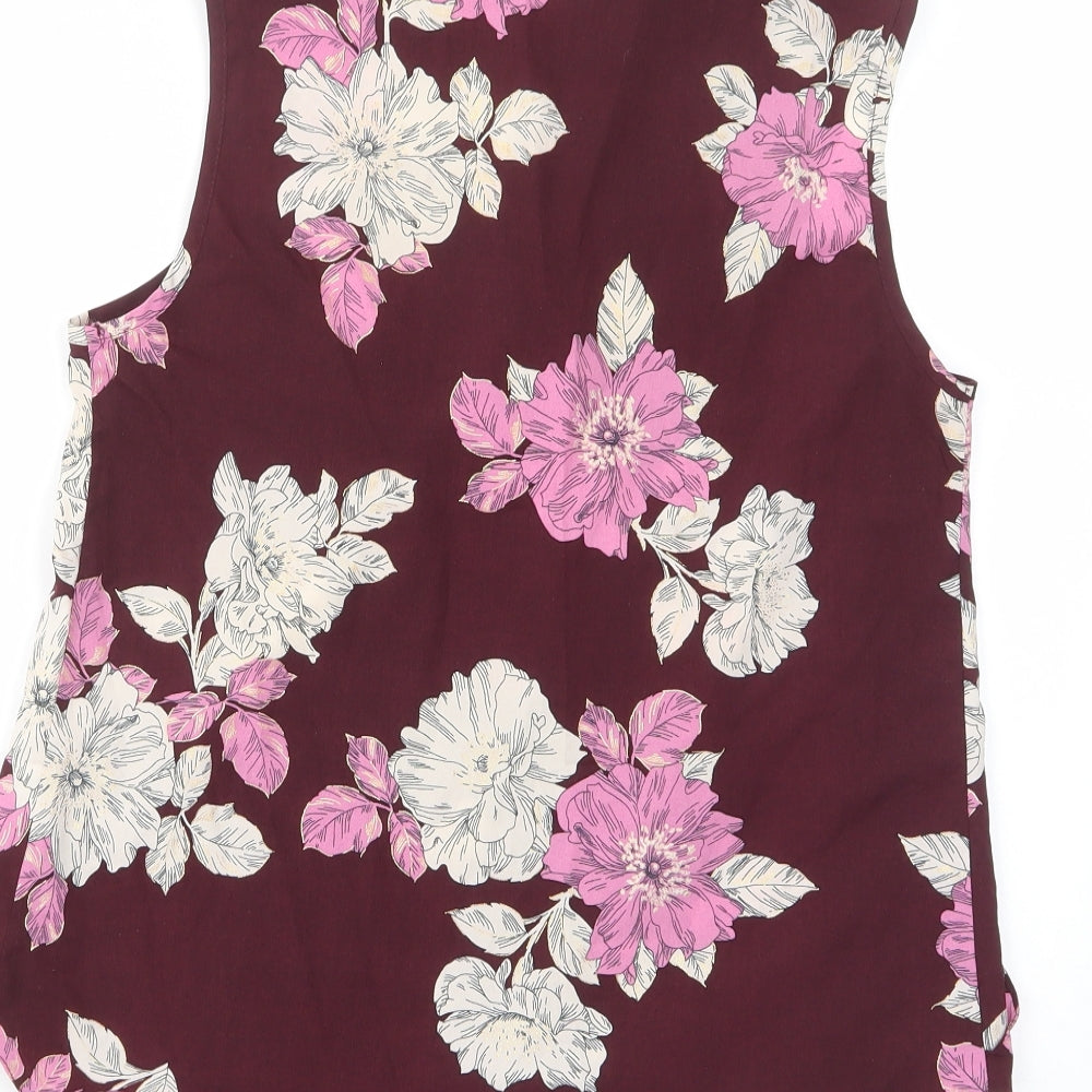 Debenhams Womens Purple Floral Polyester Basic T-Shirt Size 10 V-Neck - Glitter