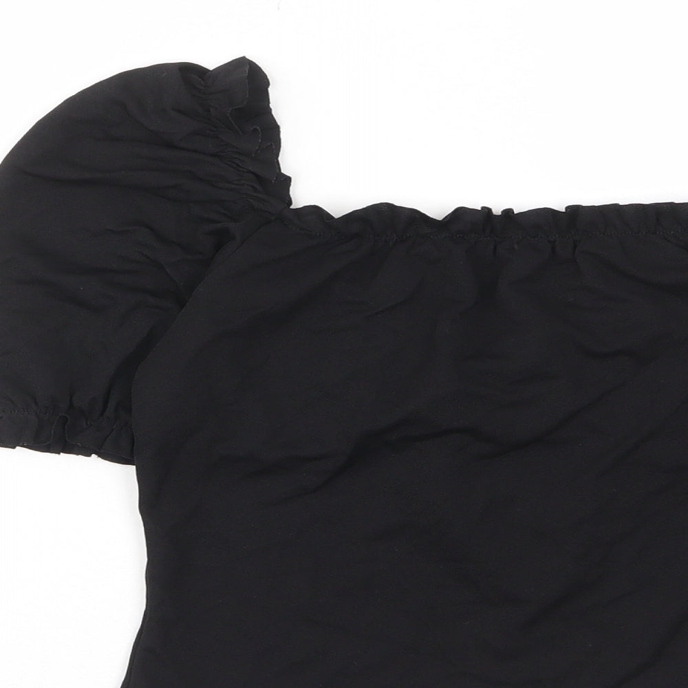 In the Style Womens Black Polyester Cropped T-Shirt Size 10 Square Neck - Ruched, Pleated