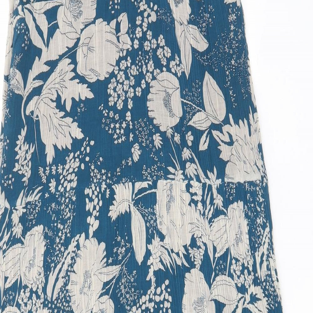 Zara Womens Blue Geometric Cotton A-Line Size M V-Neck Zip - Pleated, Lined