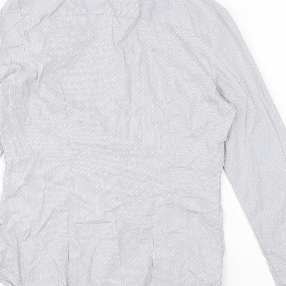 H&M Womens Grey Polka Dot Cotton Basic Button-Up Size 6 Collared