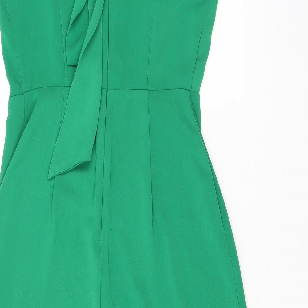 Warehouse Womens Green Polyester A-Line Size 8 Mock Neck Zip - Ruffles, Open Back