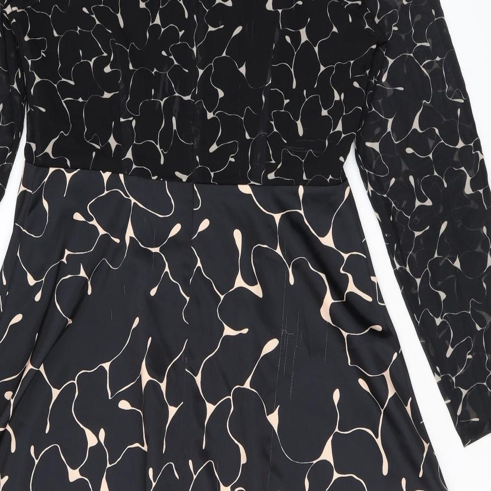 Very Womens Black Geometric Polyester A-Line Size 12 Round Neck Zip
