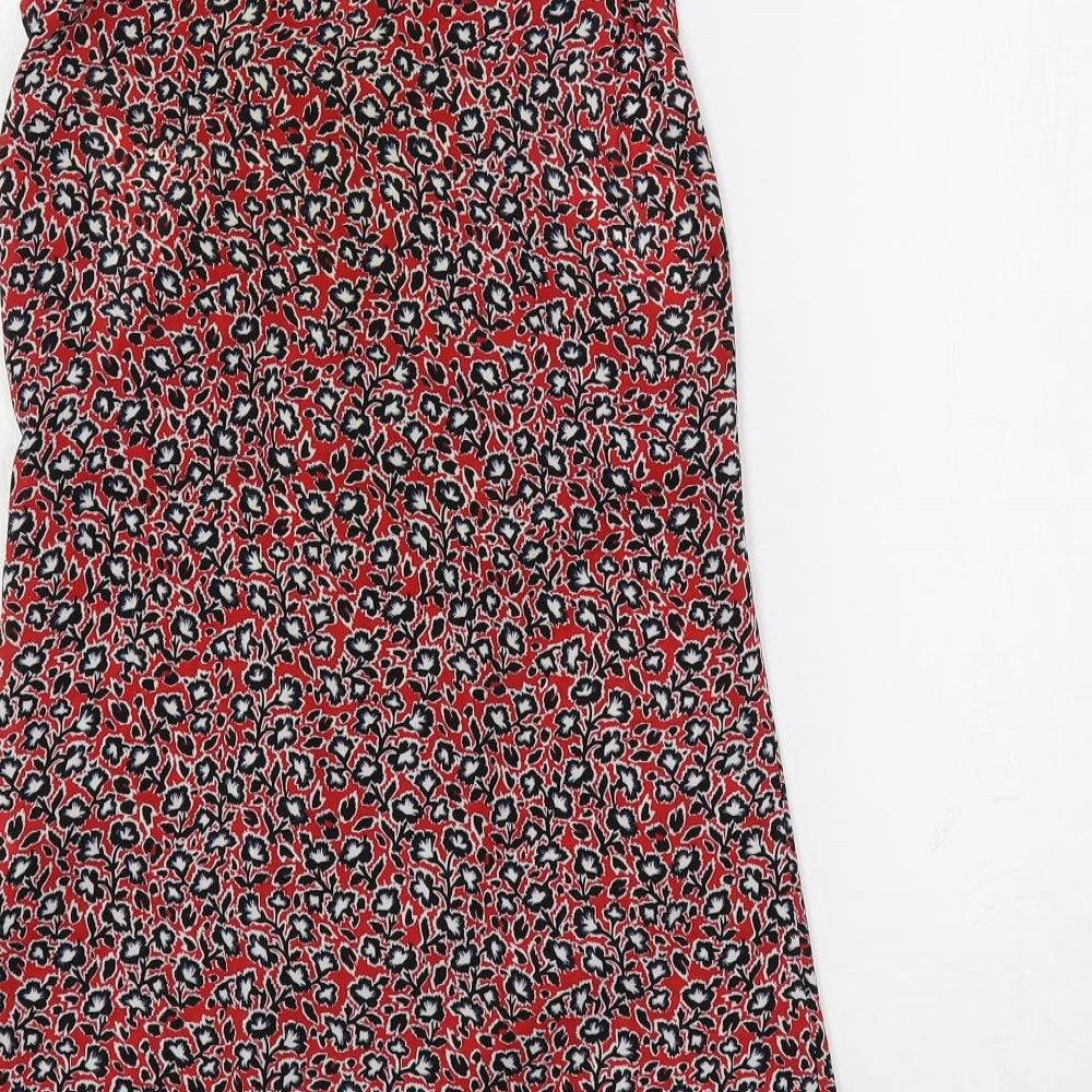 Warehouse Womens Red Floral Polyester Basic Blouse Size 6 Collared