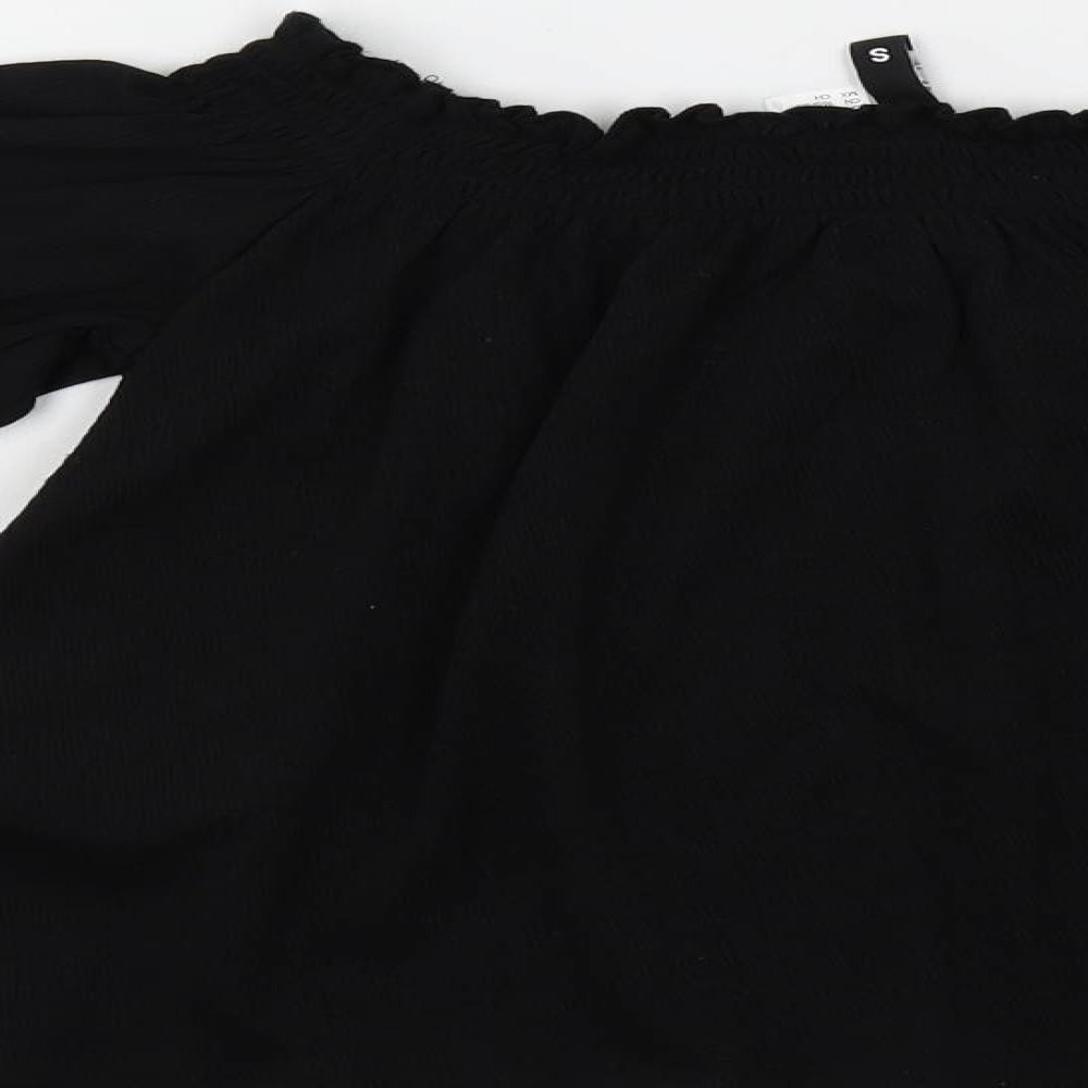 H&M Womens Black Polyester Cropped Blouse Size S Off the Shoulder