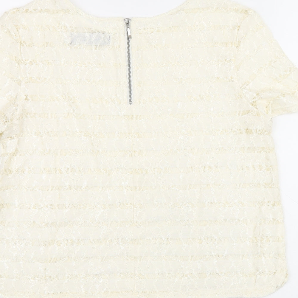 Dorothy Perkins Womens Beige Polyester Basic T-Shirt Size 12 Boat Neck