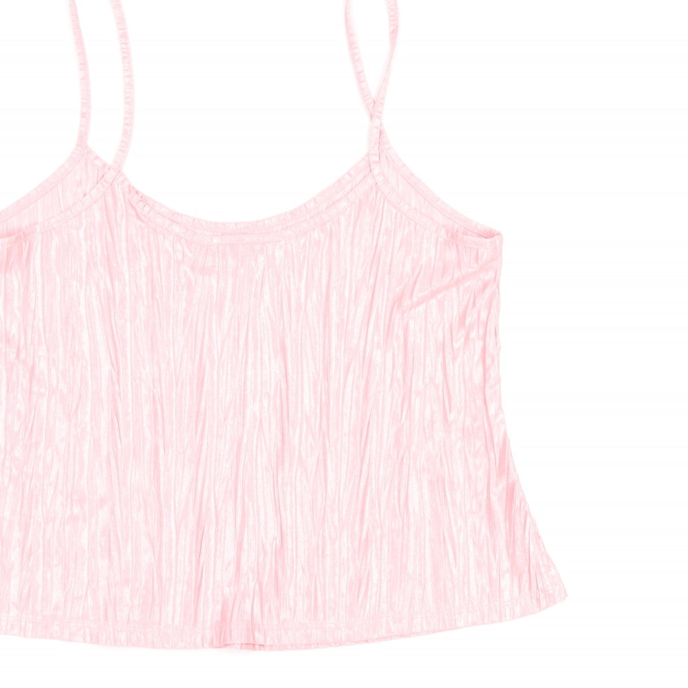 Topshop Womens Pink Polyester Camisole T-Shirt Size 8 Scoop Neck
