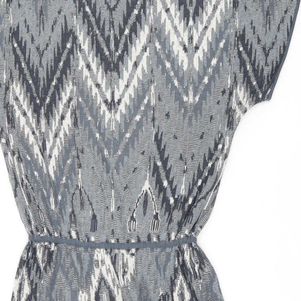 Peruvian Connection Womens Blue Geometric Cotton Shift Size M Boat Neck Pullover